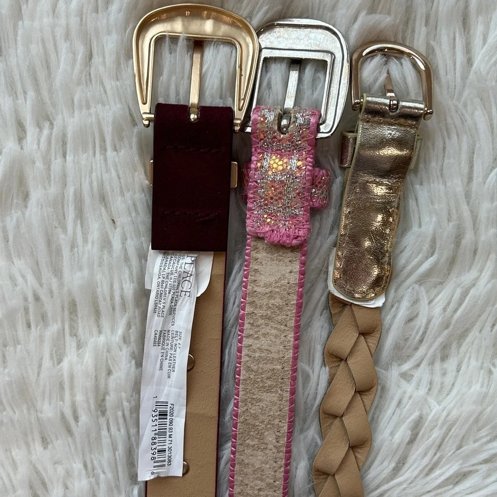 Girls 3 belts Lot Bundle. Sizes XS , 4-7- Pink, Gold, Burgundy-Children Belt Set